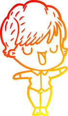 warm gradient line drawing cartoon woman talking