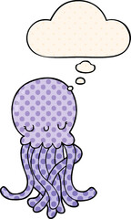 cute cartoon jellyfish and thought bubble in comic book style