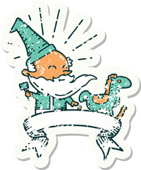 grunge sticker of tattoo style santa claus christmas character making toy