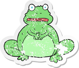 retro distressed sticker of a cartoon frog