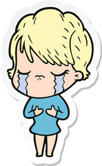 sticker of a cartoon woman crying