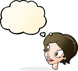 cartoon pretty female face with thought bubble
