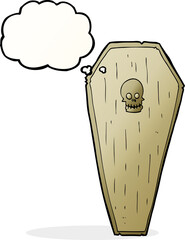 spooky cartoon coffin with thought bubble