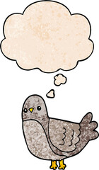 cartoon bird and thought bubble in grunge texture pattern style