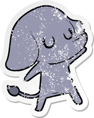 distressed sticker of a cute cartoon elephant