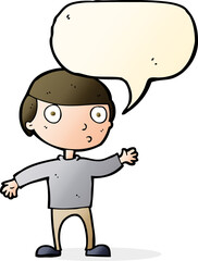 cartoon waving man with speech bubble