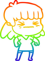rainbow gradient line drawing cartoon woman