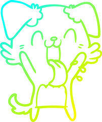 cold gradient line drawing cartoon panting dog waving