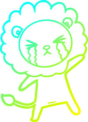 cold gradient line drawing cartoon crying lion