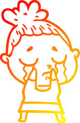warm gradient line drawing cartoon crying woman