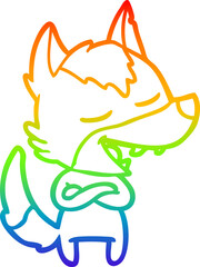 rainbow gradient line drawing cartoon wolf laughing