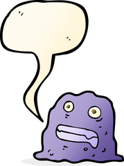cartoon slime creature with speech bubble