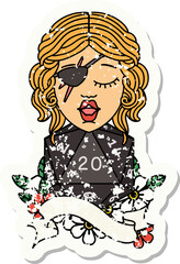 human rogue with natural 20 dice roll grunge sticker