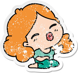 distressed sticker cartoon of cute kawaii girl