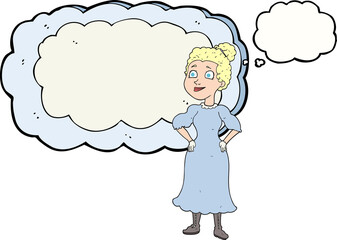 thought bubble cartoon victorian woman in dress