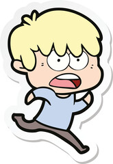 sticker of a worried cartoon boy