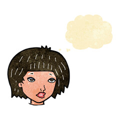 cartoon bored looking woman with thought bubble
