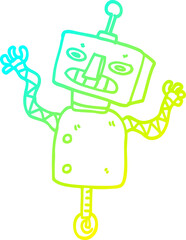 cold gradient line drawing cartoon robot on wheel