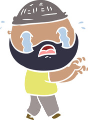 flat color style cartoon bearded man crying
