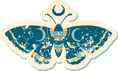 distressed sticker tattoo style icon of a moth