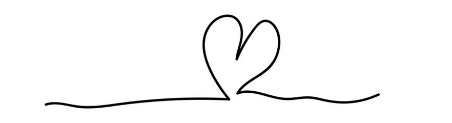Abstract drawing of the contour heart by continuous line. Symbol of love. Fashion minimalist illustration. Black doodles on a white background. Line art.