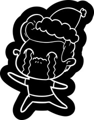 cartoon icon of a man crying wearing santa hat