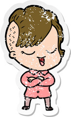 Fototapeta premium distressed sticker of a happy cartoon girl