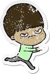 distressed sticker of a cartoon angry boy