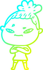 cold gradient line drawing cartoon woman