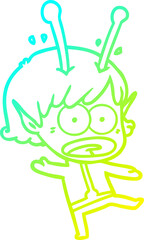 cold gradient line drawing cartoon shocked alien girl