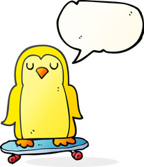 speech bubble cartoon bird on skateboard
