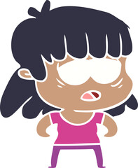 flat color style cartoon tired woman