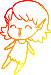 warm gradient line drawing cartoon elf girl