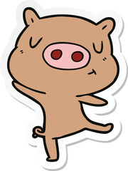 sticker of a cartoon pig dancing