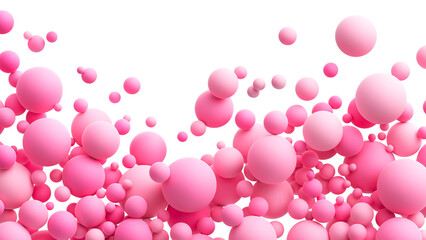 Pink matte soft chaotic balls in different sizes isolated on transparent background. Abstract composition with pink random flying spheres. PNG file