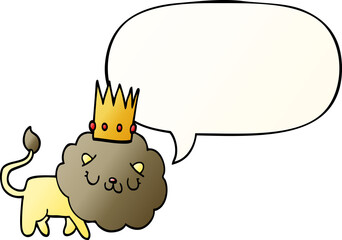 cartoon lion and crown and speech bubble in smooth gradient style
