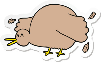 sticker of a cartoon kiwi bird flapping wings