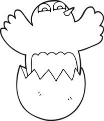 black and white cartoon hatching egg