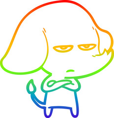 rainbow gradient line drawing annoyed cartoon elephant