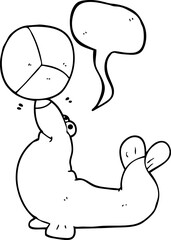 speech bubble cartoon seal balancing ball