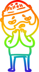 rainbow gradient line drawing cartoon worried man with beard