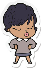 Obraz premium sticker of a cartoon woman with eyes shut