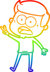 rainbow gradient line drawing cartoon shocked man