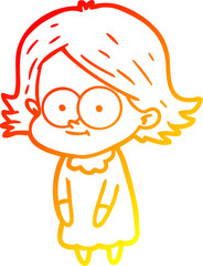 warm gradient line drawing happy cartoon girl