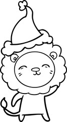 line drawing of a lion wearing santa hat