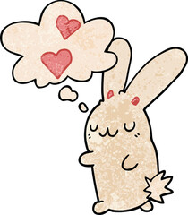 cartoon rabbit in love and thought bubble in grunge texture pattern style