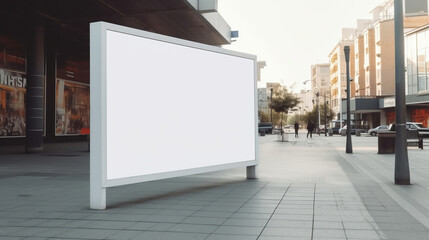 Empty blank white mockup signboard for public shopping. Al generated