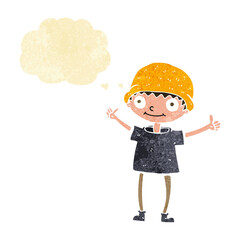 cartoon boy with positive attitude with thought bubble