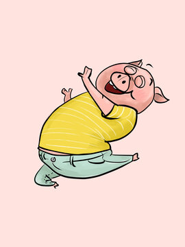 A pig jumping excitedly