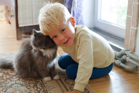 blondy boy with cat 